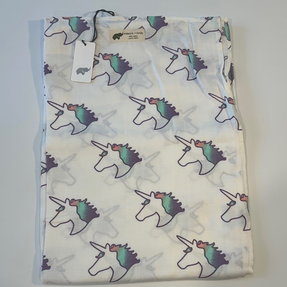 Monica + Andy Organic Cotton Muslin Swaddle Blanket Little Magic Unicorn Print